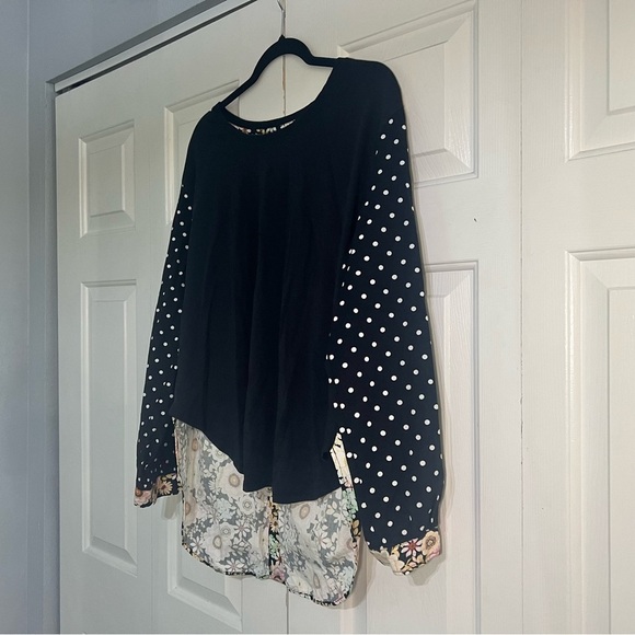Anthropologie Maeve Split-Back Top Blouse Black Polka Dot Floral Medium Cotton - Picture 6 of 10